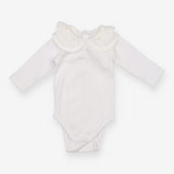 Bodysuit Long Sleeve White Double Collar