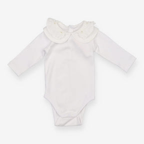 Bodysuit Long Sleeve White Double Collar