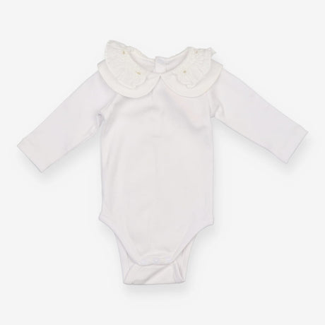 Bodysuit Long Sleeve White Double Collar