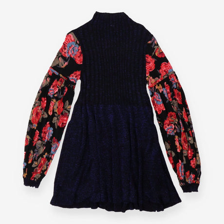 Knit Shine Ribbed Dress with Rose Sleeves
