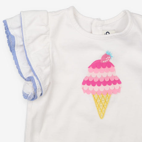 Short Sleeve White Ice Cream Top with Frill Sleeve