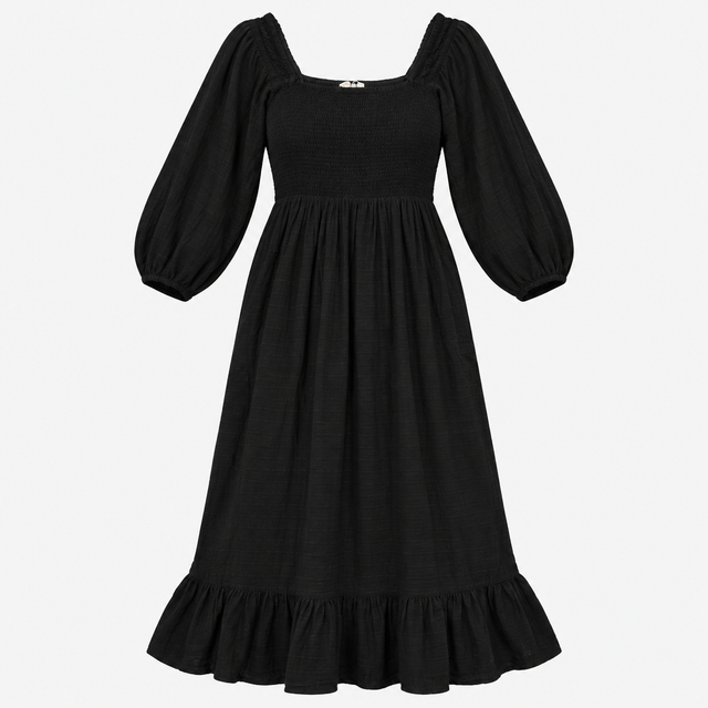 Square Neck Textured Jersey Midi Dress