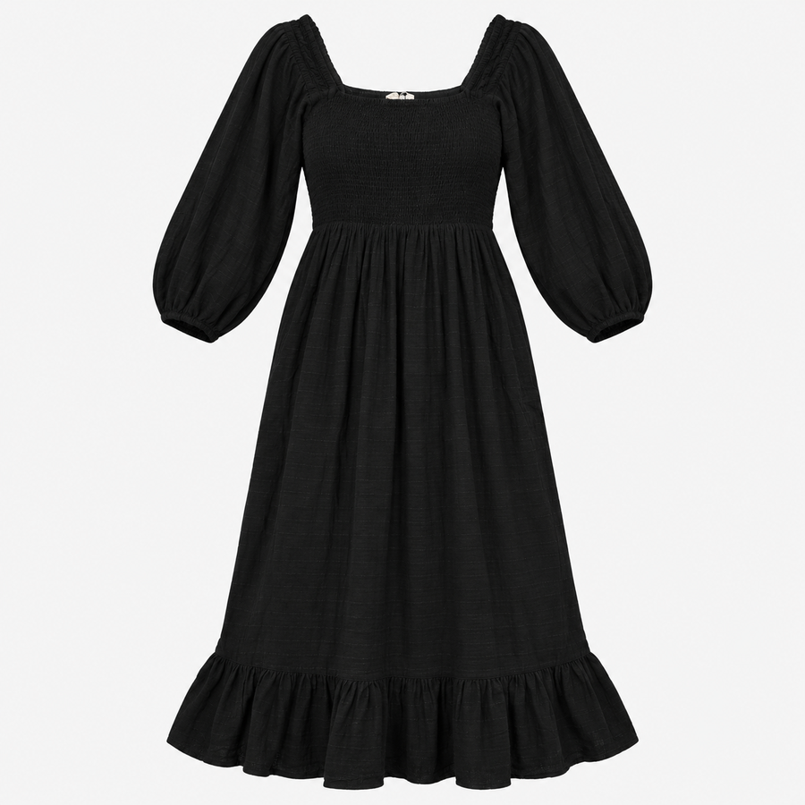 Square Neck Textured Jersey Midi Dress