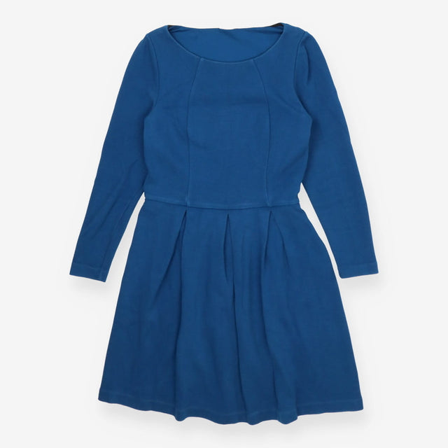 Pleated knit fit and flare dress blue