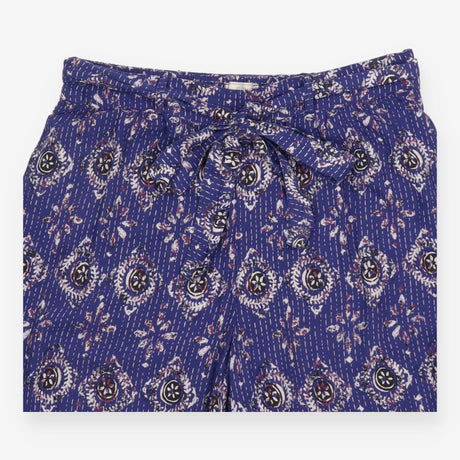 Wide Leg Trousers Blue Boho Print Tie Waist