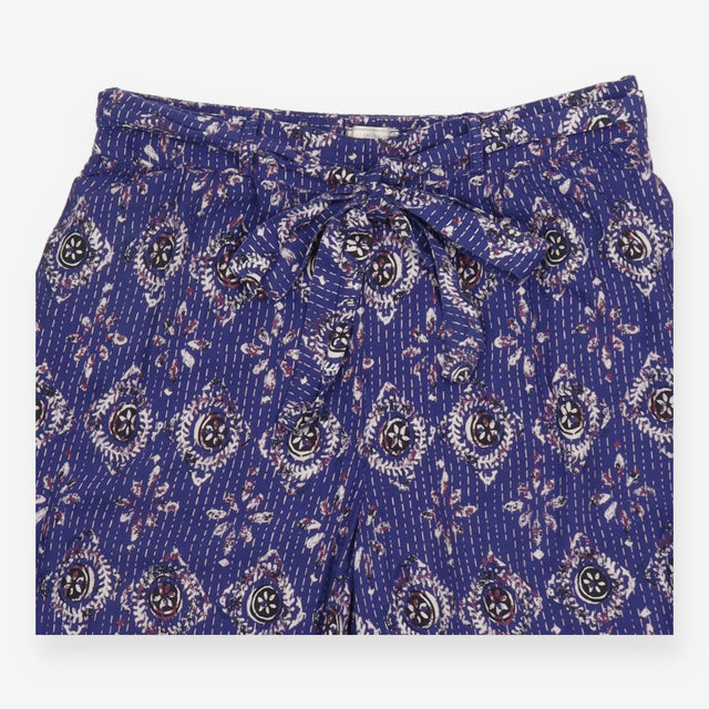 Wide Leg Trousers Blue Boho Print Tie Waist