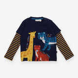 T-Shirt Long Sleeve Navy Stripe Animal Letters