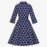 Shirt Dress Navy White Polka Dot Cotton Stretch Be