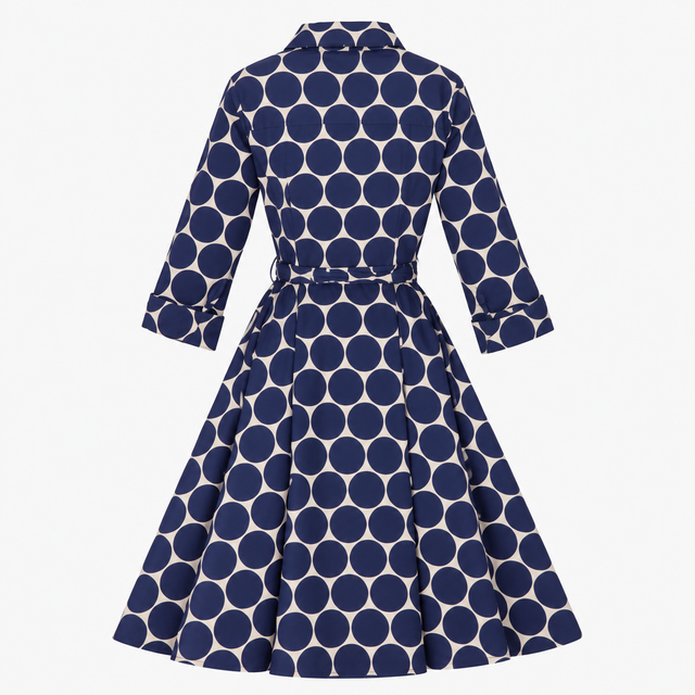 Shirt Dress Navy White Polka Dot Cotton Stretch Be