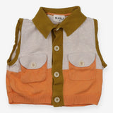Knit sleeveless cardigan grey/green/orange