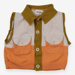 Knit sleeveless cardigan grey/green/orange