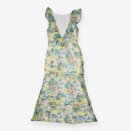 Dress open back floaty yellow and green florals