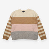 Jumper Cream Camel Pink Grey Colour Block Striped 