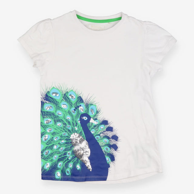 T-Shirt White with Sequin Peacock