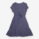 Dress Navy Blue Patterned Short Sleeve 