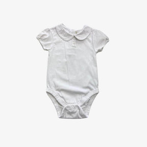 White Collared Bodysuit with Flower Buttons