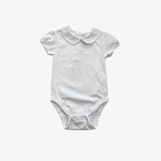White Collared Bodysuit with Flower Buttons