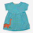 Dress Teal Stripe Orange Dinosaur Applique