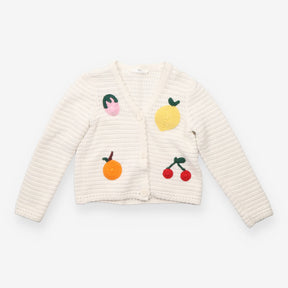 White Knit Cardigan with Fruits