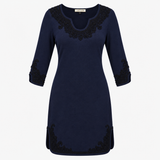 Dress Navy Merino Wool Embroidered Three Quarter S