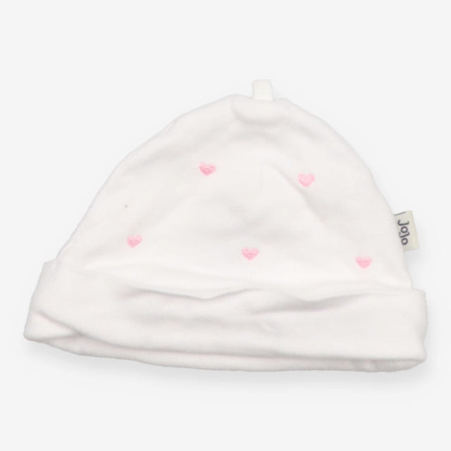 Baby hat pink heart embroidery