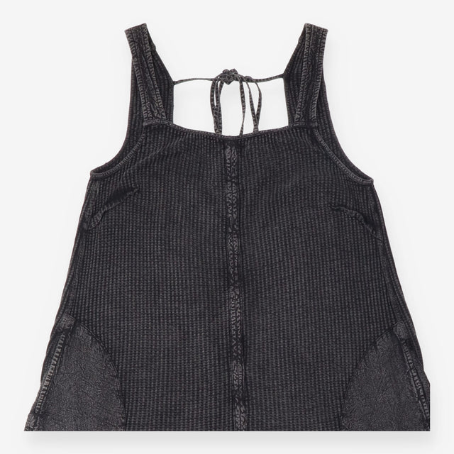 Jumpsuit Black Striped Waffle Cotton Wide Leg