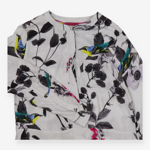 Joules Floral Bird Print Collarless Tunic Shirt Dr