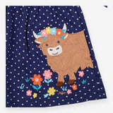 Dress navy spotty highland cow