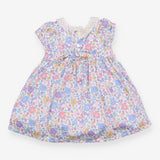 Dress SS smocked lace collar purple blue flowers