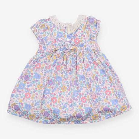 Dress SS smocked lace collar purple blue flowers