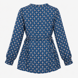 Maternity Tunic Blouse Blue Geometric Print Tie Wa