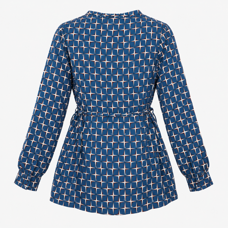 Maternity Tunic Blouse Blue Geometric Print Tie Wa