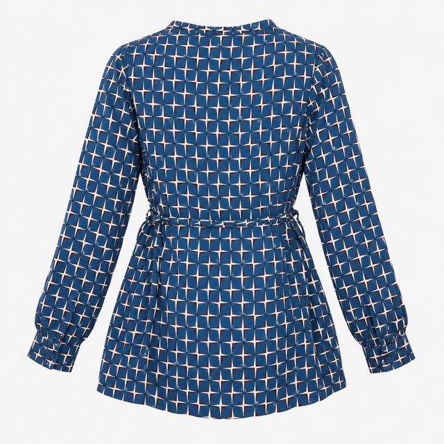 Maternity Tunic Blouse Blue Geometric Print Tie Wa