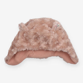 Soft pink winter hat with floral ears