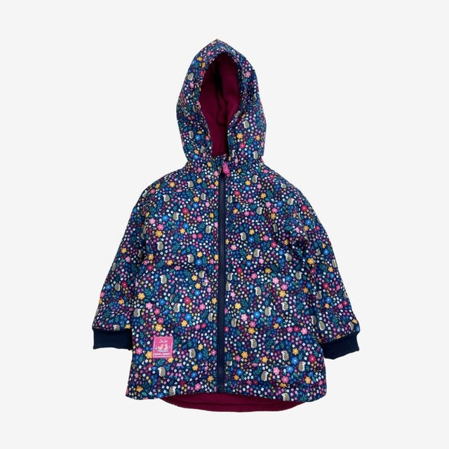 Blue Floral Coat with Hedgehogs Red Lined