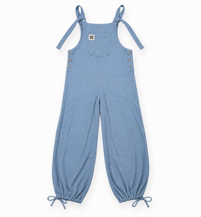 Blue Waffle Cotton Wide Leg Dungarees with Tie Str