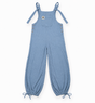 Blue Waffle Cotton Wide Leg Dungarees with Tie Str