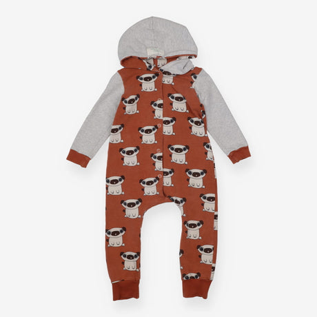 Onesie hooded brown grey pugs