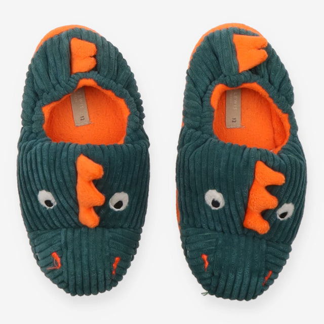 Slippers green dinosaur cord orange spikes