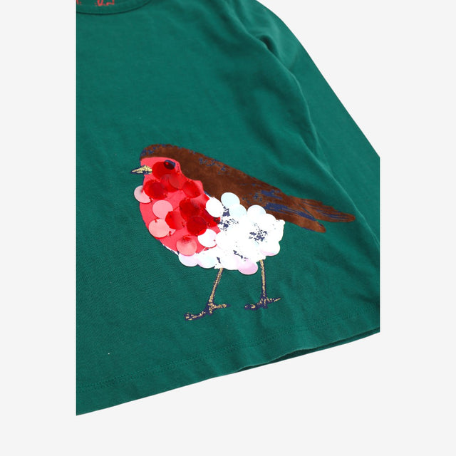 T-Shirt Green Robin Sequins