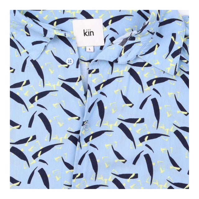 Shirt Pale Blue Bird Print Short Sleeve