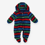 Teddy fleece pramsuit blue/red/green striped