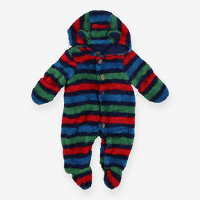 Teddy fleece pramsuit blue/red/green striped