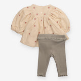Outfit grey rib leggings cream smock flowers