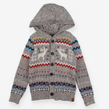 Hooded Cardi Grey Reindeer Knit 