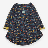 Blue Solar System Dress Yellow Striped Collar