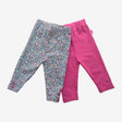 Pink and Ditsy print button detail leggings 2 pc