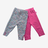 Pink and Ditsy print button detail leggings 2 pc