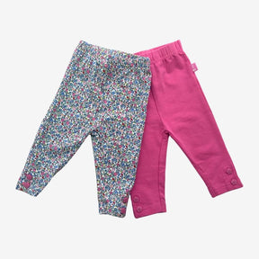 Pink and Ditsy print button detail leggings 2 pc