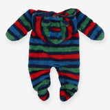 Teddy fleece pramsuit blue/red/green striped